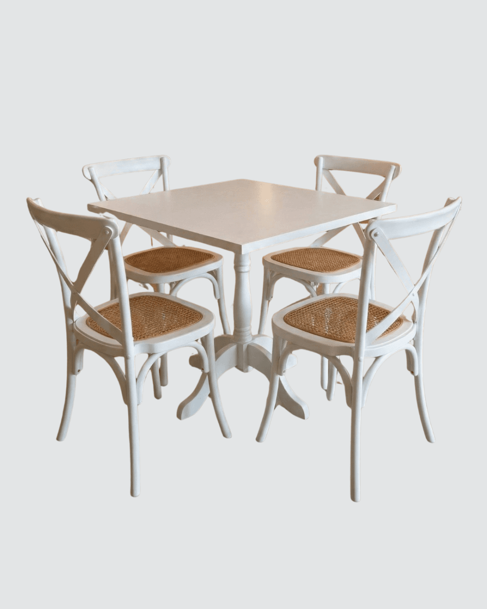 Imagem principal de Aluguel de conjunto de mesa quadrada branca com 4 cadeiras
